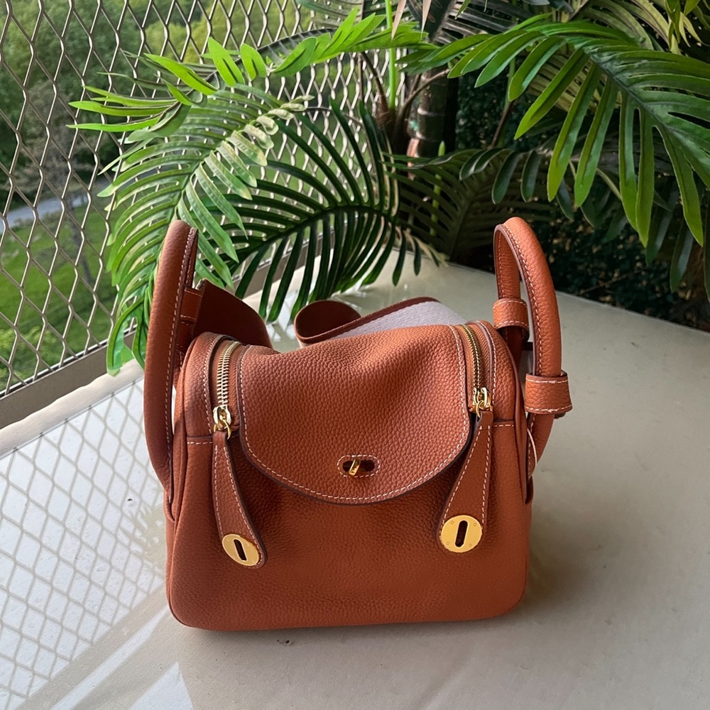 Shoulder Top Handle Leather Bag - Brown